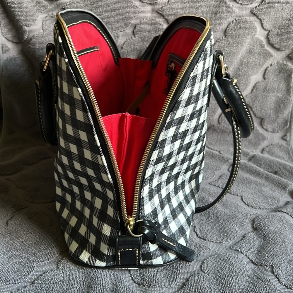 Dooney & Bourke Black & White Plaid Coated Cotton Zip Zip Satchel - Picture 15 of 15